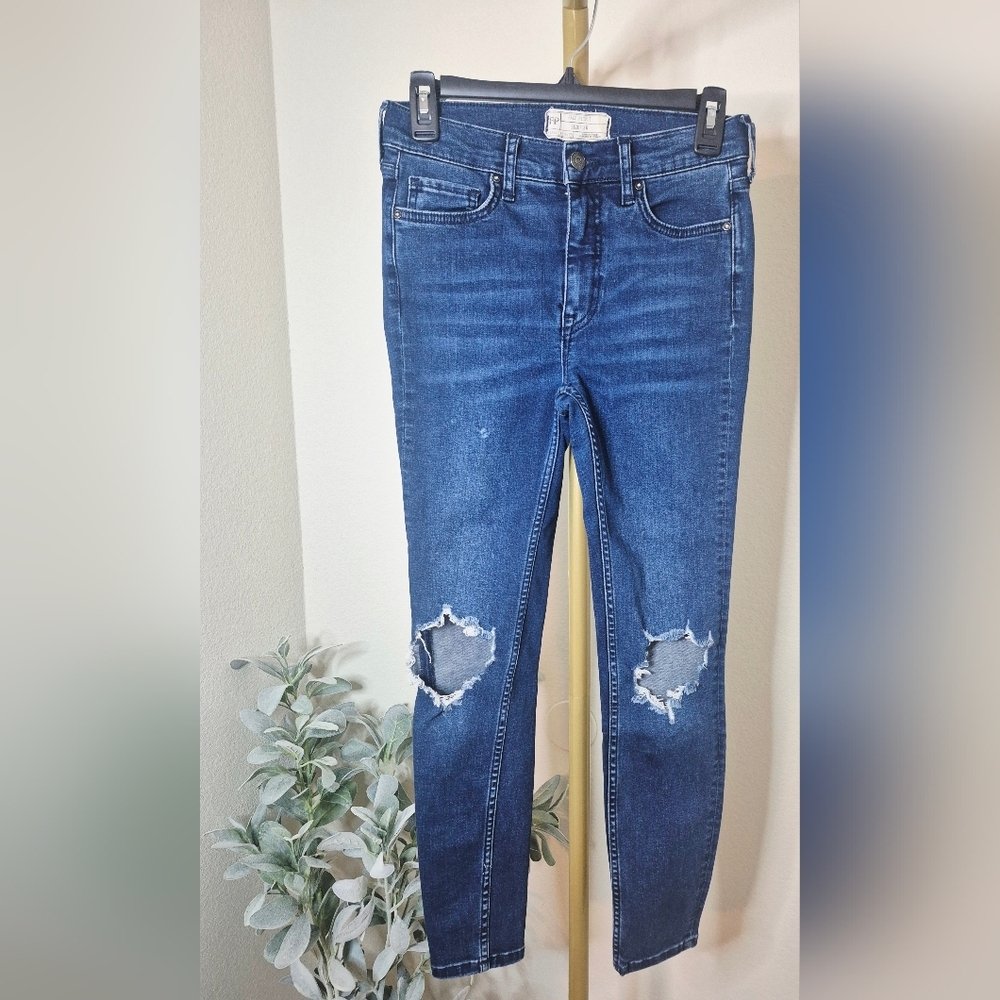 FREE PEOPLE Womens Blue Busted Knee High Rise Stretch Skinny Ankle Jeans Size 26